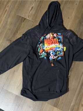 Marvel Black Pullover Hoodie with Red Logo Tag